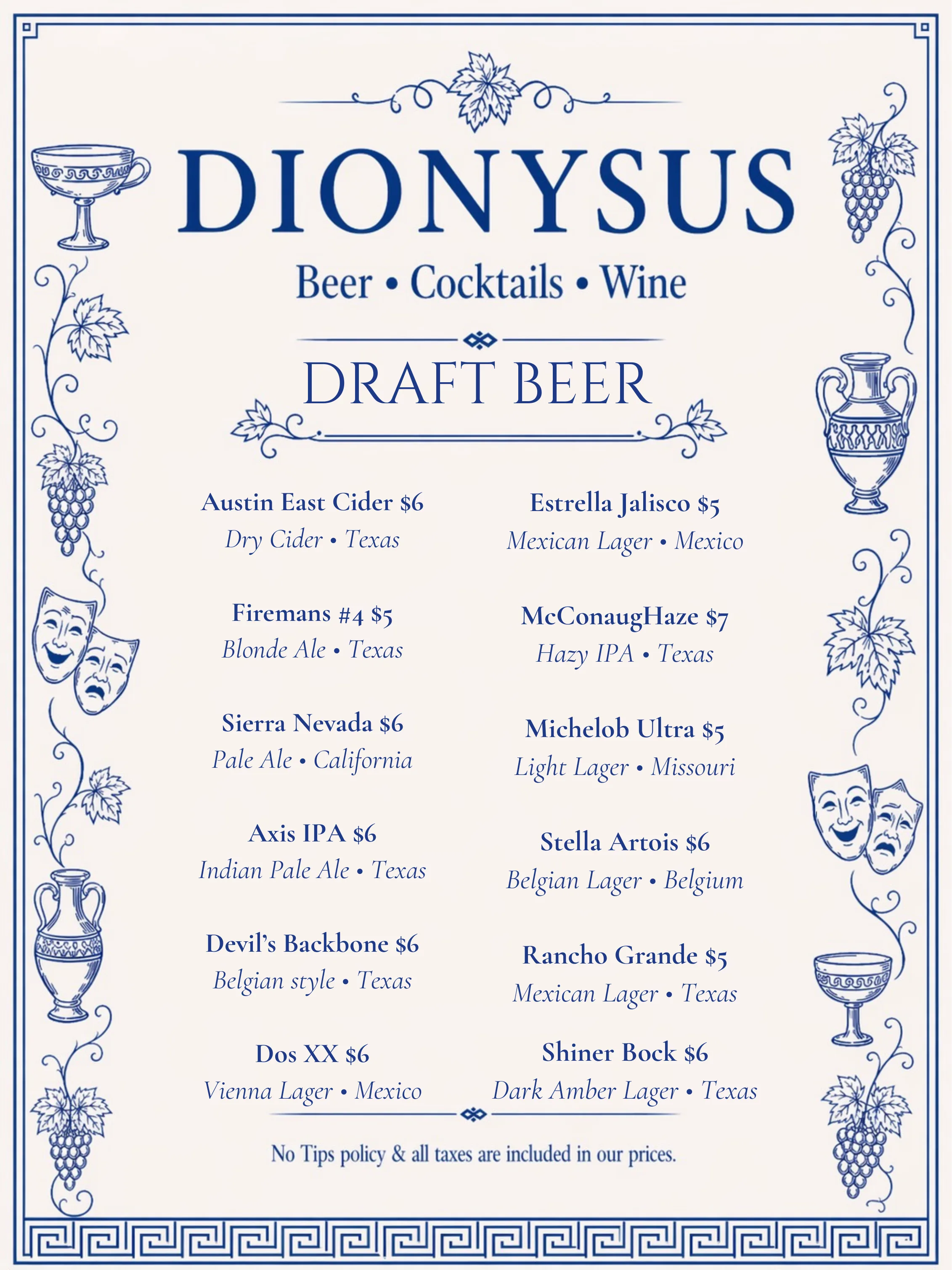Draft beer menu